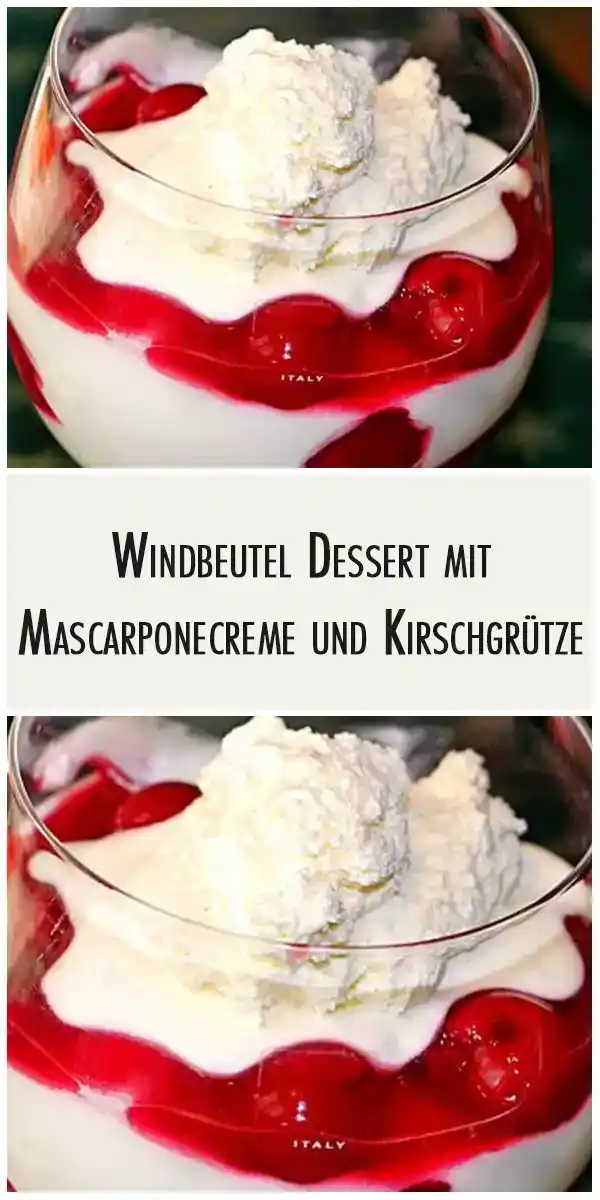 Windbeutel Dessert mit Mascarponecreme und Kirschgrütze