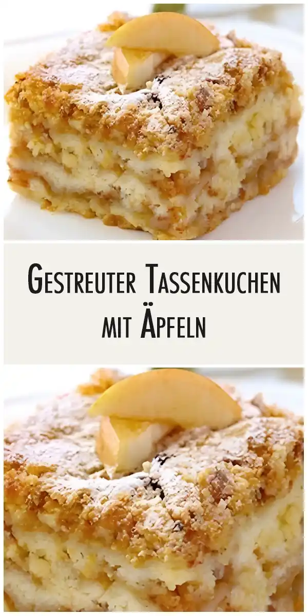 Gestreuter Tassenkuchen mit Äpfeln 1 Gestreuter Tassenkuchen mit Apfeln