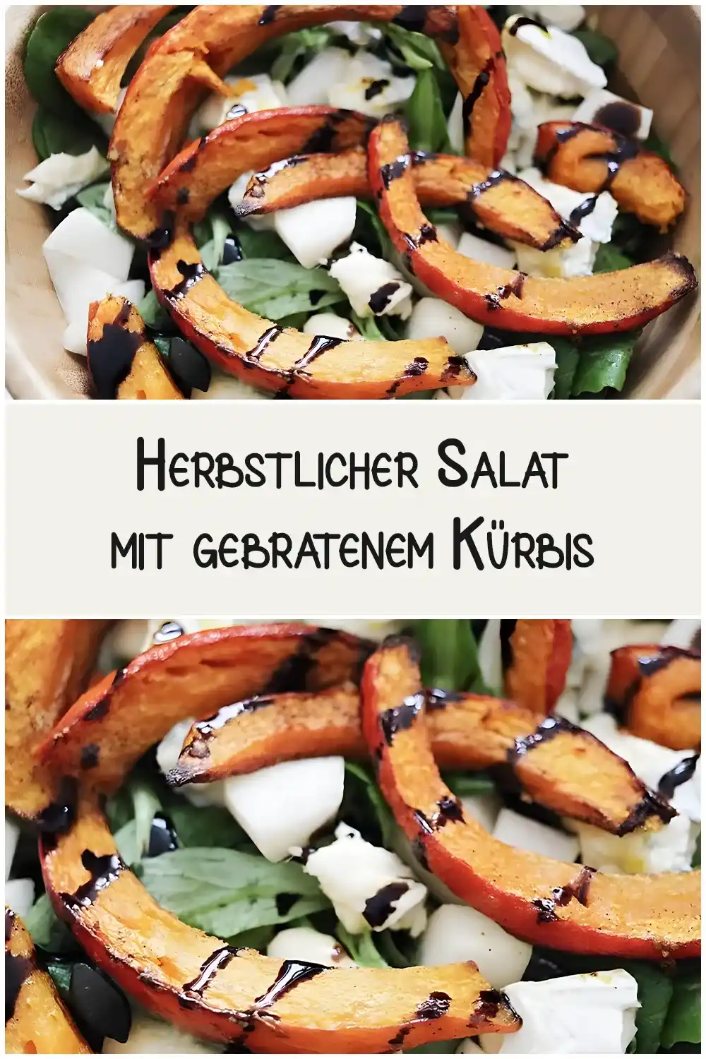 Herbstlicher Salat mit gebratenem Kürbis, karamellisierter Birne ...