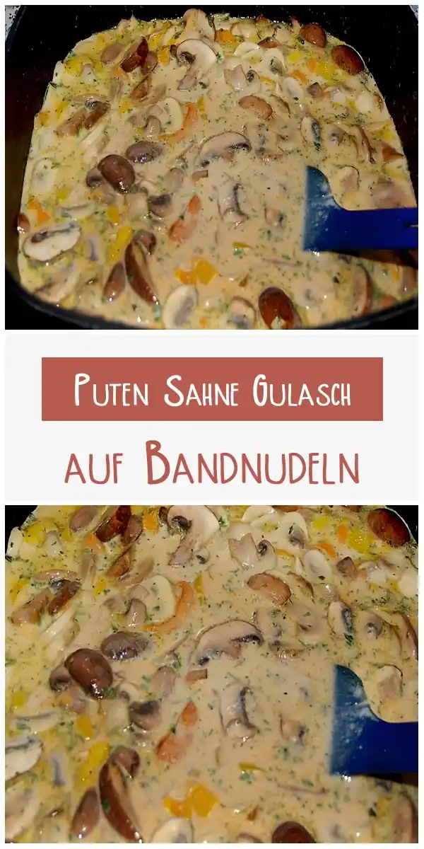 Puten Sahne Gulasch auf Bandnudeln 1 Puten Sahne Gulasch auf Bandnudeln