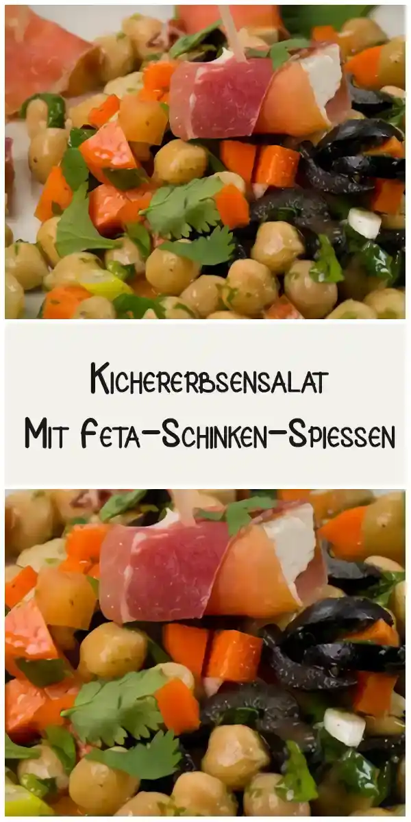 Kichererbsensalat Mit Feta-Schinken-Spiessen