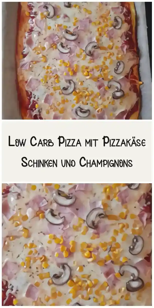 Low Carb Pizza mit Pizzakäse, Schinken und Champignons 1 Low Carb Pizza mit Pizzakäse, Schinken und Champignons
