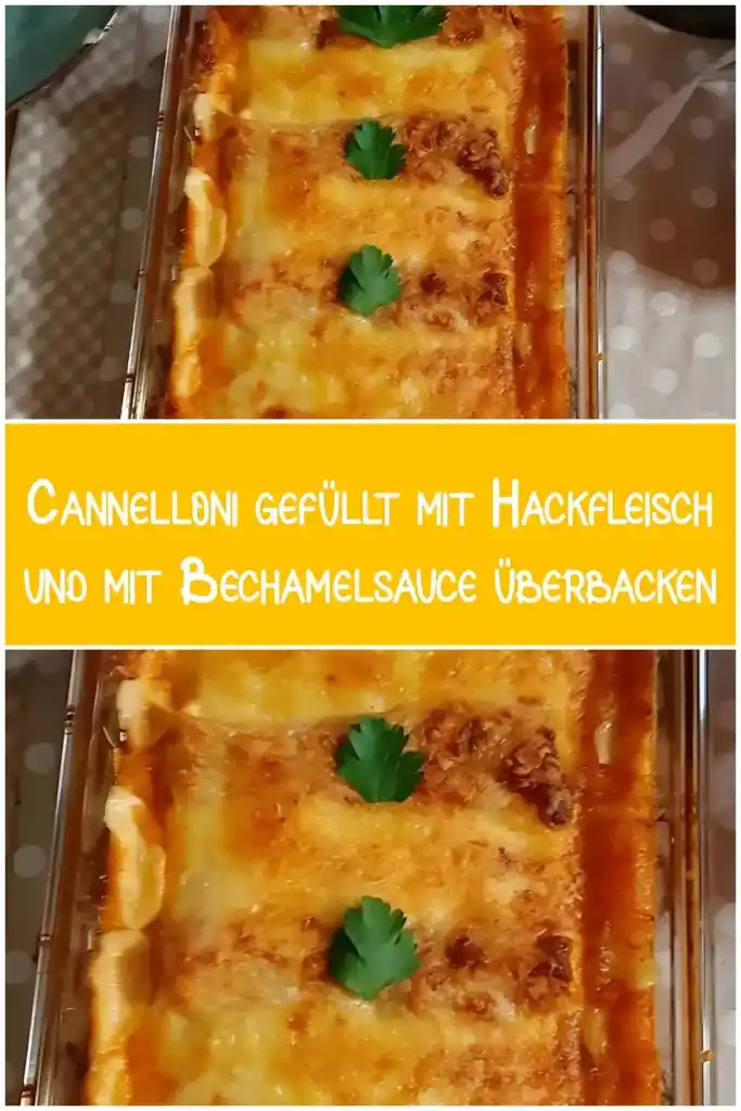 Cannelloni gefüllt mit Hackfleisch und mit Bechamelsauce überbacken