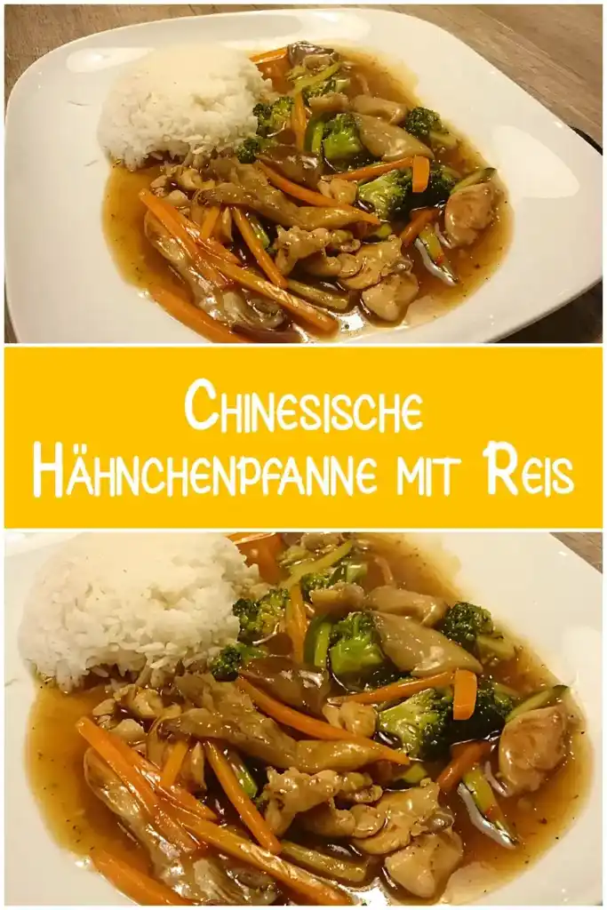 Chinesische Hähnchenpfanne mit Reis