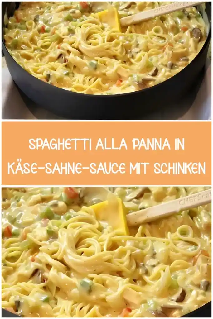 SPAGHETTI ALLA PANNA IN KÄSE SAHNE SAUCE MIT SCHINKEN ERBSEN UND PILZEN EINFACH PERFEKT