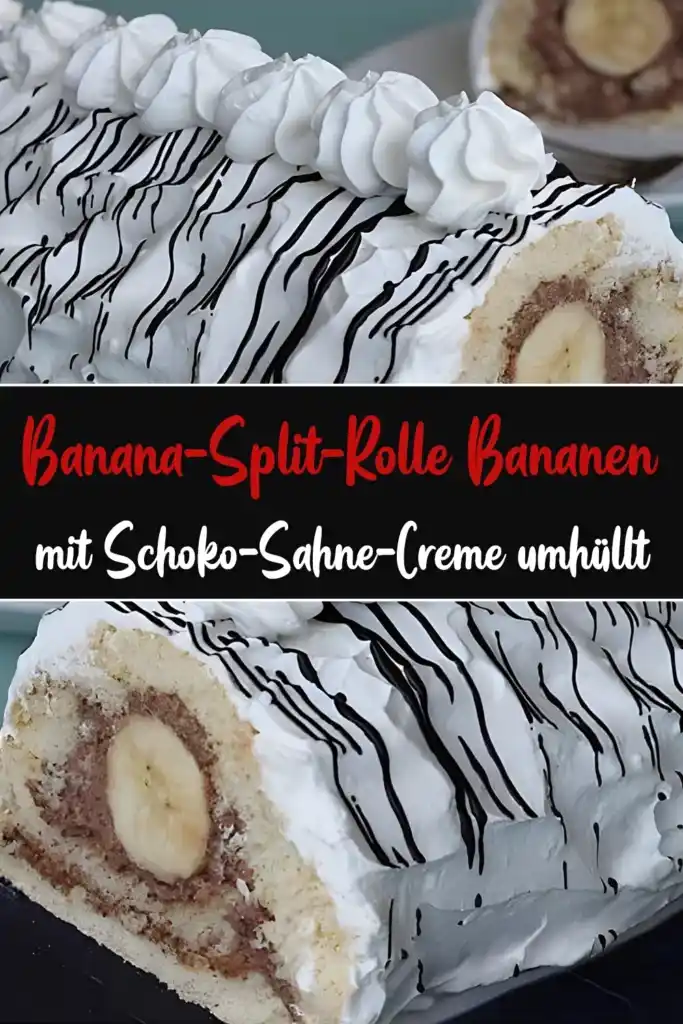 Banana-Split-Rolle: Bananen mit Schoko-Sahne-Creme umhüllt