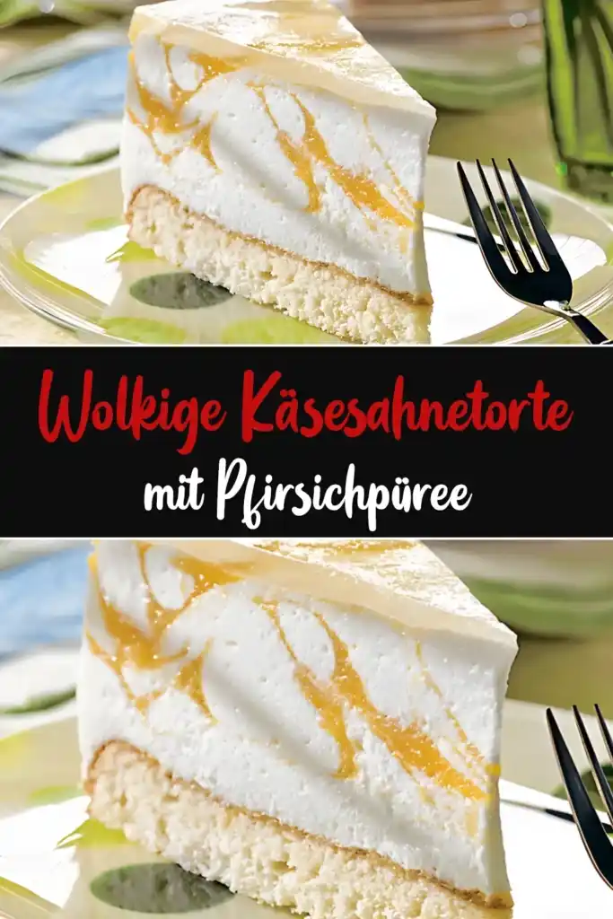 Wolkige Käsesahnetorte mit Pfirsichpüree 1 Wolkige Kaesesahnetorte mit Pfirsichpueree