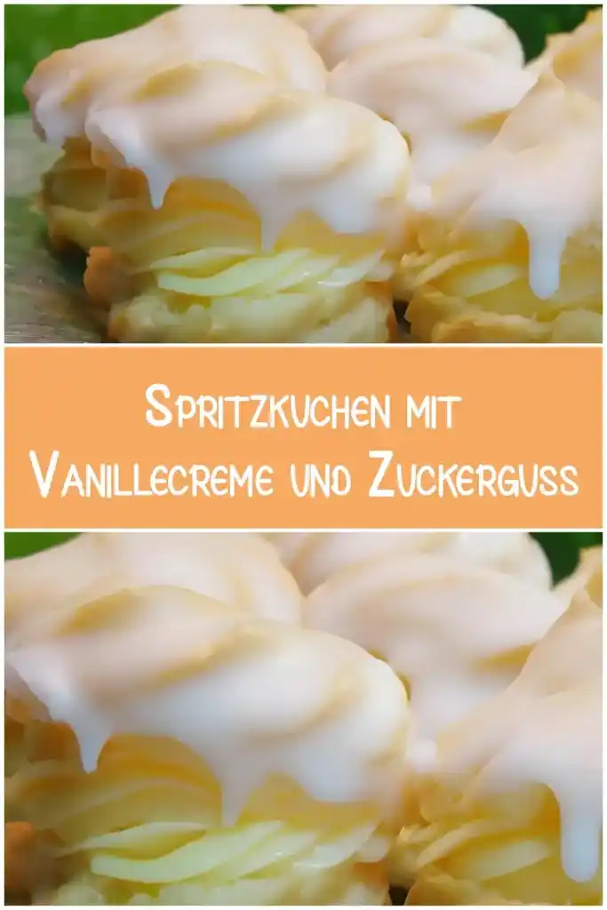 Spritzkuchen mit Vanillecreme und Zuckerguss 1 Spritzkuchen mit Vanillecreme und Zuckerguss
