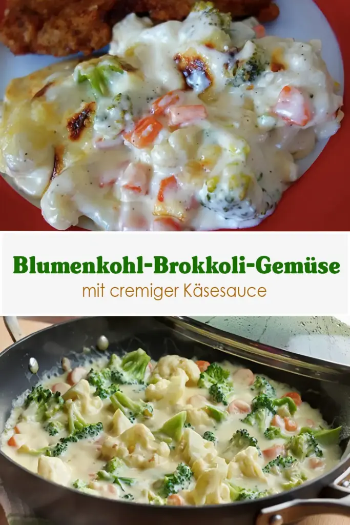 Blumenkohl Brokkoli Gemuese mit cremiger Kaesesauce Schnell und total lecker