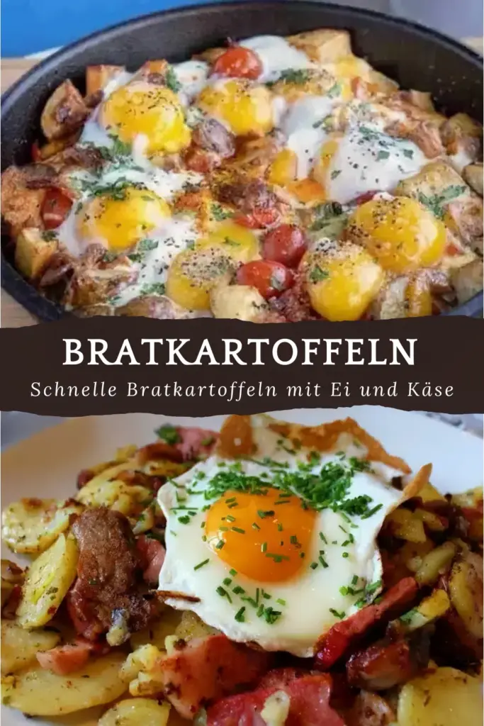 Bratkartoffeln mit Eiern und Kaese Schnell und total lecker